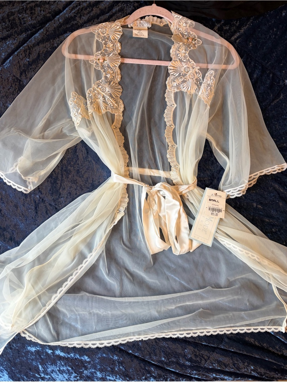 jcpenney Sheer Lace-Trim Robe in Ivory/Cream